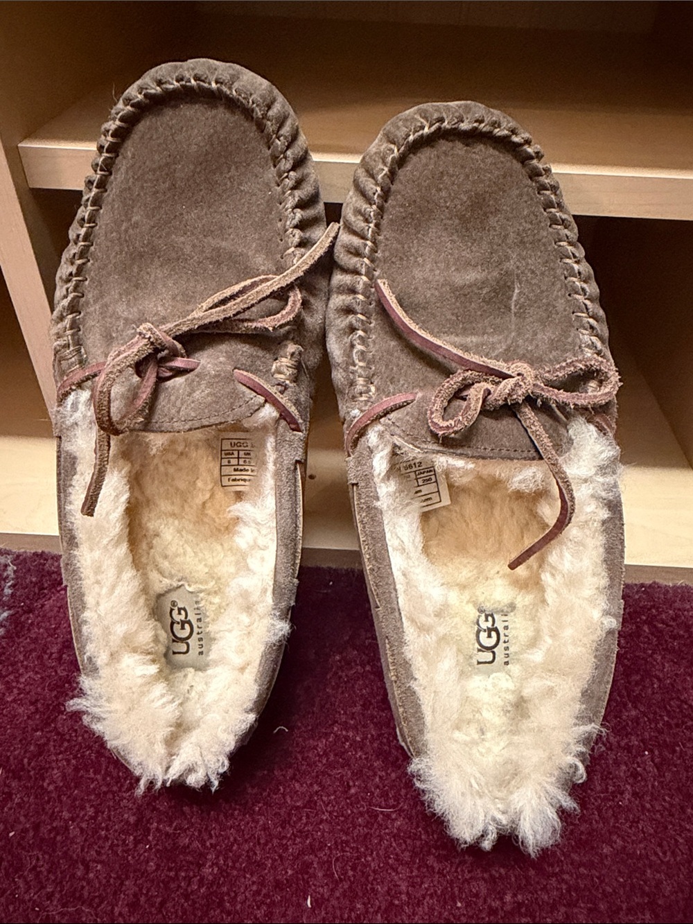 UGG Brown Suede Shearling-Lined Moccasin Slippers